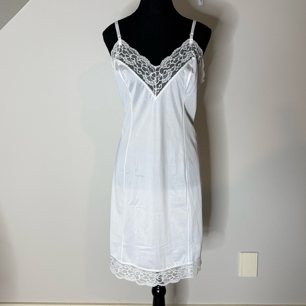 FRENCH MAID Vintage White Slip Dress Negligée Teddy Chemise Satin Lace Size 40 - Picture 4 of 9